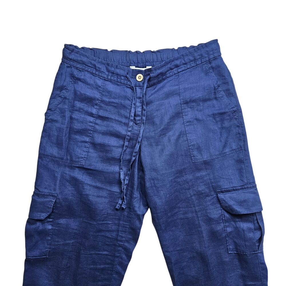 Tommy Bahama Womens Small Blue Linen Cargo Pants Drawstring Crop Summer Resort - Picture 9 of 10
